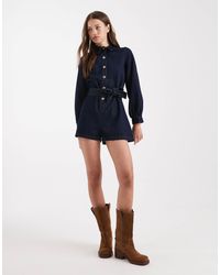 Miss Selfridge - Belted Denim Romper - Lyst