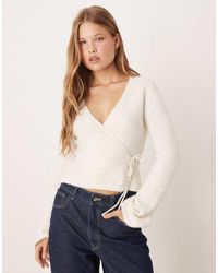 Gina Tricot - Cárdigan Cruzado De Manga Larga De Punto Con Lana De Alpaca De -Blanco - Lyst