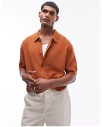 TOPMAN - Knitted Textured Button Through Shirt - Lyst