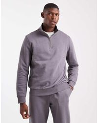 New Look - Sudadera Gris Medio Con Cuello Alzado Y Cremallera Corta De Tejido De 300 G/M² De - Lyst