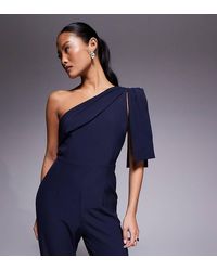 Vesper Petite - One Shoulder Wide Leg Jumpsuit - Lyst