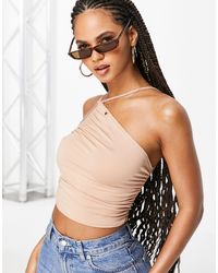 ASOS One Shoulder Cami With Skinny Straps - Brown