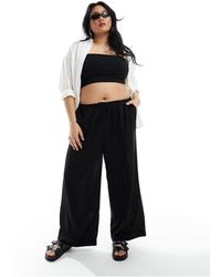 ASOS - Asos Design Curve Wide Leg Pull On Pants With Linen - Lyst