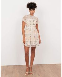 Maya - Embroidered Short Sleeve High Neck Mini Dress - Lyst