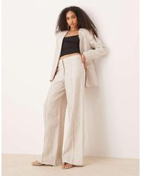 Mango - Linen Mix Mid Waist Straight Leg Trouser Co-ord - Lyst