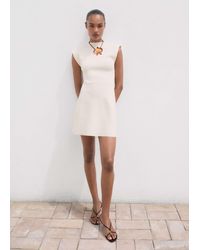 Mango - High Neck Cap Sleeve Compact Knit Ini Dress - Lyst
