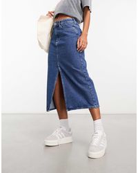 ONLY - Denim Midi Skirt With Front Split - Lyst