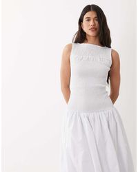 ASOS - Shirred Poplin Maxi Dress With Volume Skirt - Lyst