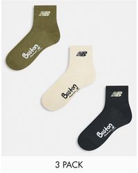 New Balance - Confezione da 3 paia di calzini alla caviglia verdi, neri e bianchi con scritta "boston" - Lyst