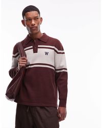 DOUBLE A by WOOD WOOD - Curt - polo en maille à manches longues et empiècement à rayures - marron et crème - Lyst