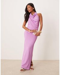 Vila - Textured Cowl Neck Low Back Maxi Dress - Lyst