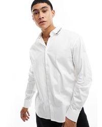 Armani Exchange - Logo Tipped Knit Collar Cotton Poplin Shirt - Lyst