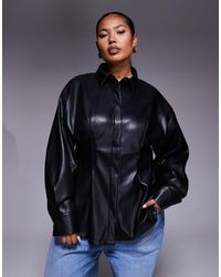 ASOS - Asos Design Curve Faux Leather Cinched Detail Shirt - Lyst