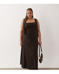 ASOS - Asos Design Curve Square Neck Seam Detail Midi Dress - Lyst