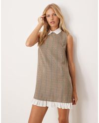 ASOS - Rechtvallende Mini Jurk Met Multi Ruitprint En Contrasterende Overhemdkraag En Zoom - Lyst