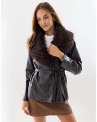 Threadbare - Belted Faux Fur Collar Jacket - Lyst