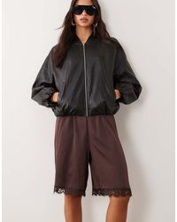 Miss Selfridge - Satin And Lace Bermuda Short - Lyst