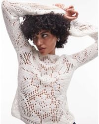 TOPSHOP - Knitted Slash Neck Lace Long Sleeve Top - Lyst