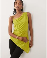 ASOS - Mesh Asymmetric Longline Cami With Lace Trim - Lyst