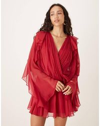 ASOS - Slouchy Hip Godet Mini Dress With Ruffle Sleeve - Lyst