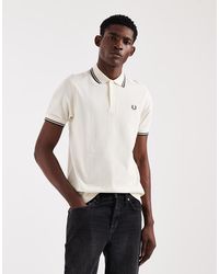 Fred Perry - Polo Écru Con Doppia Riga A Contrasto E Logo - Lyst