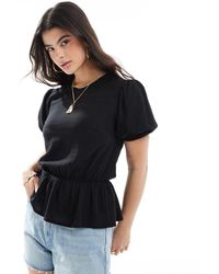ASOS - Top Van Linnenmix Met Peplum En Pofmouwen - Lyst
