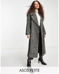 ASOS - Asos design petite - manteau habillé à chevrons avec ceinture - noir et blanc - Lyst