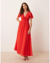 ASOS - V Neck Angel Sleeve Cut Out Maxi Dress - Lyst