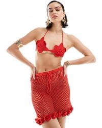 Mango - Crochet Co-ord Mini Skirt With Rose Hem - Lyst