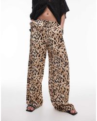 TOPSHOP - Pantalones De Pernera Recta Con Estampado De Leopardo Claro Y Lazada En La Cintura De Satén De - Lyst