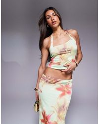 ASOS - Top Allacciato Al Collo Sinuoso Con Stampa A Fiori - Lyst
