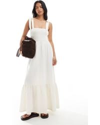 Miss Selfridge - Seersucker Tie Shoulder Tiered Maxi Dress - Lyst