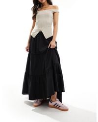 Monki - Maxi Tiered Poplin Cotton Skirt With Half Elastic Waist - Lyst