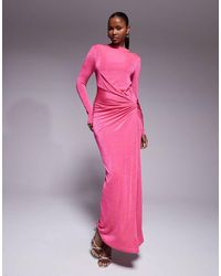 DASKA - Stretch Long Sleeve High Neck Twist Detail Maxi Dress - Lyst