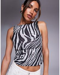 ASOS - – doppellagiges netzstoff-top mit u-boot-ausschnitt und zebramuster - Lyst