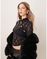 ASOS - Cut Out High Neck Lace Up Top With Button Detail - Lyst