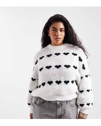 Pieces Plus - Pieces Curve Patterned Heart Knit Jumper - Lyst