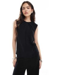 ASOS - Top Sin Mangas Con Detalle Fruncido De Mezcla De Lino De (Parte De Un Conjunto) - Lyst