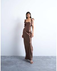 TOPSHOP - Ruffle Shoulder Satin Slip Dress - Lyst