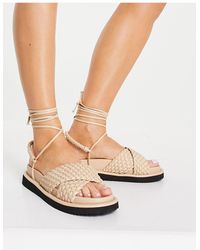 River Island Woven Strappy Flat Sandal - Natural