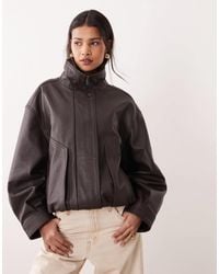 Mango - Capsule 100% Leather Funnel Neck Jacket - Lyst