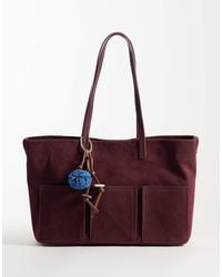 ASOS - Faux Suede Pocket Tote Bag With Bag Charm - Lyst