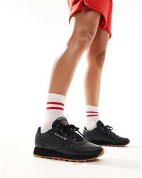 Reebok - Zapatillas De Deporte Negras De Cuero Con Suela De Goma Classic De - Lyst