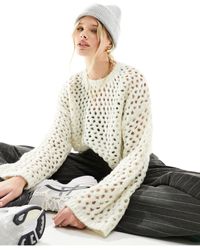 Bershka - Open Knit Bell Sleeve Sweater - Lyst