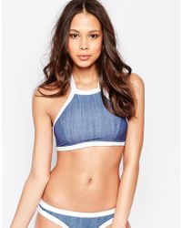 Seafolly Block Party High Neck Tank Bikini Top - Blue