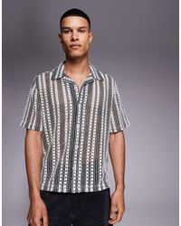ASOS - Camicia Squadrata All'Uncinetto A Righe Bianche Con Rever Profondo - Lyst