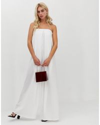 ASOS Minimal Bandeau Wide Leg Jumpsuit With Pleat Detail - White