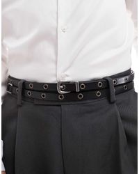 ASOS - Faux Leather Studded Double Strap Skinny Belt - Lyst