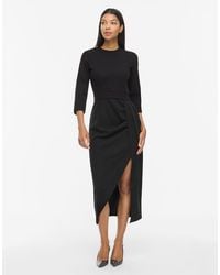 Vila - Sleeved Viraffi Ribbed Crew Neck 3/4 Sleeve Medium Wrap Midi Dress - Lyst