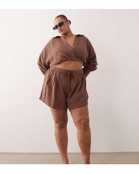 ASOS - Asos Design Curve Callie Cheesecloth Beach Paper Bag Waist Short - Lyst